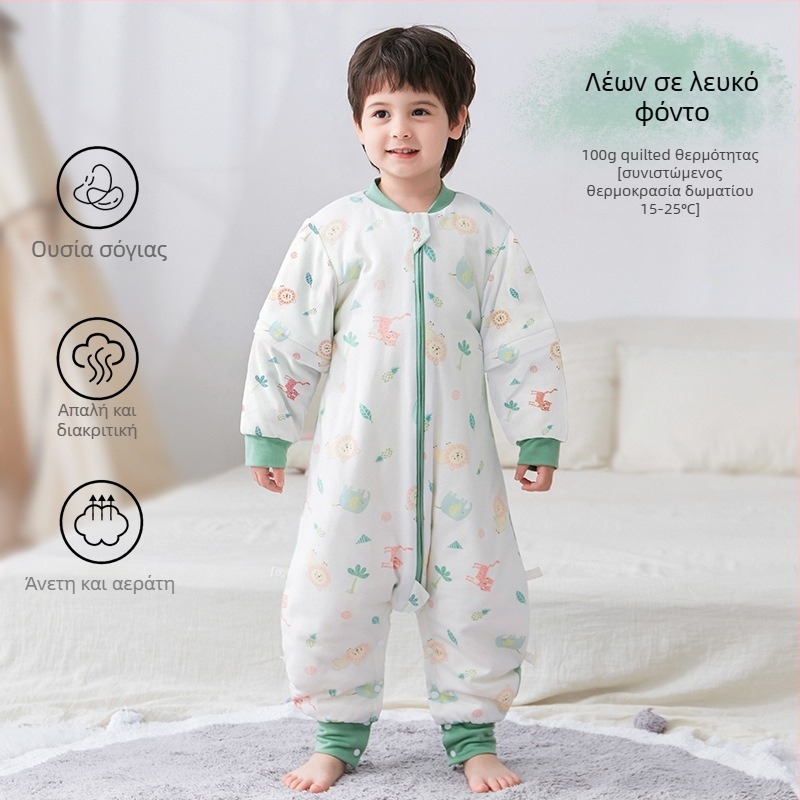 Υπνόσακος για μωρά και νήπια, χωρίς μανίκια, παχύ γέμισμα από πολυεστερικές ίνες και ίνες σόγιας, σχέδιο με ξεχωριστά πόδια, αντιβακτηριδιακός, μεταλλικό φερμουάρ, για φθινόπωρο-χειμώνα