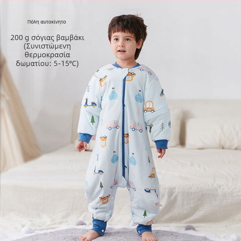 Υπνόσακος για μωρά και νήπια, χωρίς μανίκια, παχύ γέμισμα από πολυεστερικές ίνες και ίνες σόγιας, σχέδιο με ξεχωριστά πόδια, αντιβακτηριδιακός, μεταλλικό φερμουάρ, για φθινόπωρο-χειμώνα