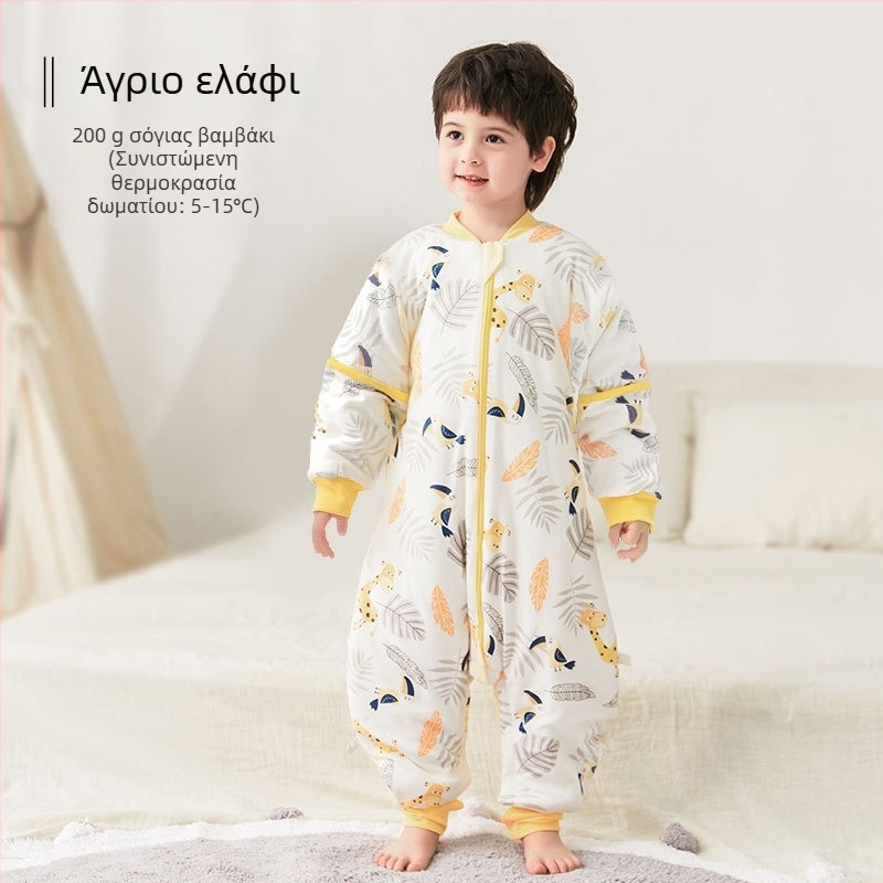 Υπνόσακος για μωρά και νήπια, χωρίς μανίκια, παχύ γέμισμα από πολυεστερικές ίνες και ίνες σόγιας, σχέδιο με ξεχωριστά πόδια, αντιβακτηριδιακός, μεταλλικό φερμουάρ, για φθινόπωρο-χειμώνα