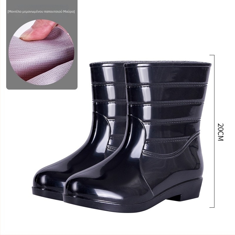 Γυναικείες PVC γαλότσες βροχής – χαμηλός σωλήνας, χαμηλή φτέρνα 1–3 cm, όλο το χρόνο, καθημερινό στυλ.