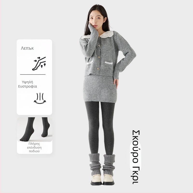 Γυναικείο κολάν με εσωτερικό φλίς, χοντρή ρίγα, υψηλή ελαστικότητα, μήκος τρία τέταρτα, ενιαίο καλσόν με αντιολίσθηση