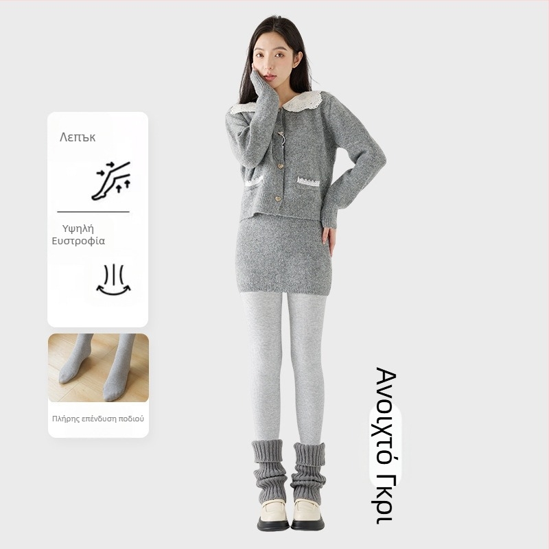 Γυναικείο κολάν με εσωτερικό φλίς, χοντρή ρίγα, υψηλή ελαστικότητα, μήκος τρία τέταρτα, ενιαίο καλσόν με αντιολίσθηση