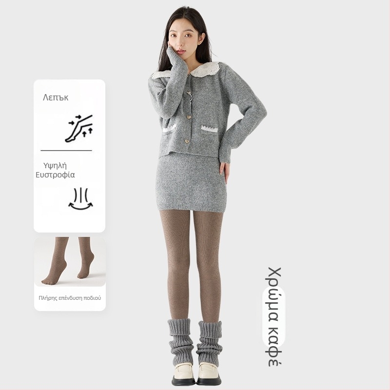 Γυναικείο κολάν με εσωτερικό φλίς, χοντρή ρίγα, υψηλή ελαστικότητα, μήκος τρία τέταρτα, ενιαίο καλσόν με αντιολίσθηση