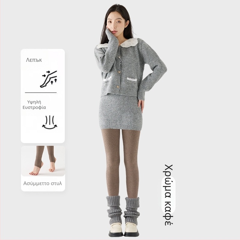 Γυναικείο κολάν με εσωτερικό φλίς, χοντρή ρίγα, υψηλή ελαστικότητα, μήκος τρία τέταρτα, ενιαίο καλσόν με αντιολίσθηση