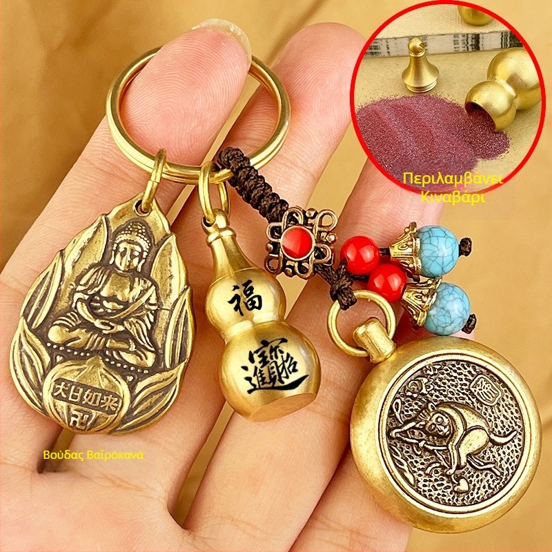 Μεταλλικό μπρελόκ-περιδέραιο με μοτίβα ζωδίων και οκτώ φύλακες Buddhas