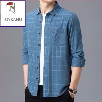 Ανδρικό πουκάμισο από λινό 96%+, καρό ύφασμα, μακρυμάνικο, χαλαρή γραμμή