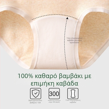 Γυναικείες βαμβακερές εσώρουχα με αντιβακτηριακή επεκταμένη καβάλο, ψηλή μέση, μονόχρωμο σχέδιο