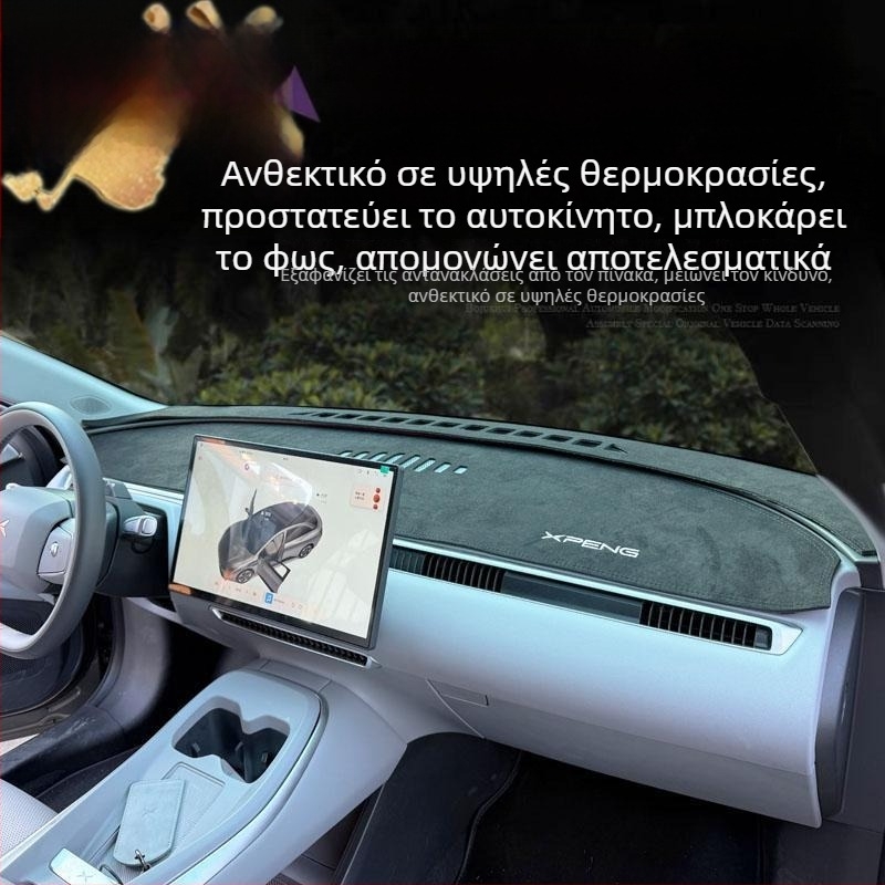 Μάτ για τον πίνακα οργάνων αυτοκινήτου Xiaopeng MONA M03, σουέλ δέρμα, σκίαση και μόνωση θερμότητας, γεωμετρικό μοτίβο, εκτυπωμένο λογότυπο