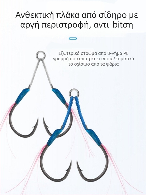 Σιδερένιο αγκίστρι για ψάρεμα, με σχέδιο αργού κουνήματος, διπλό αγκίστρι, με αιχμή, για θαλάσσιο ψάρεμα από βάρκα