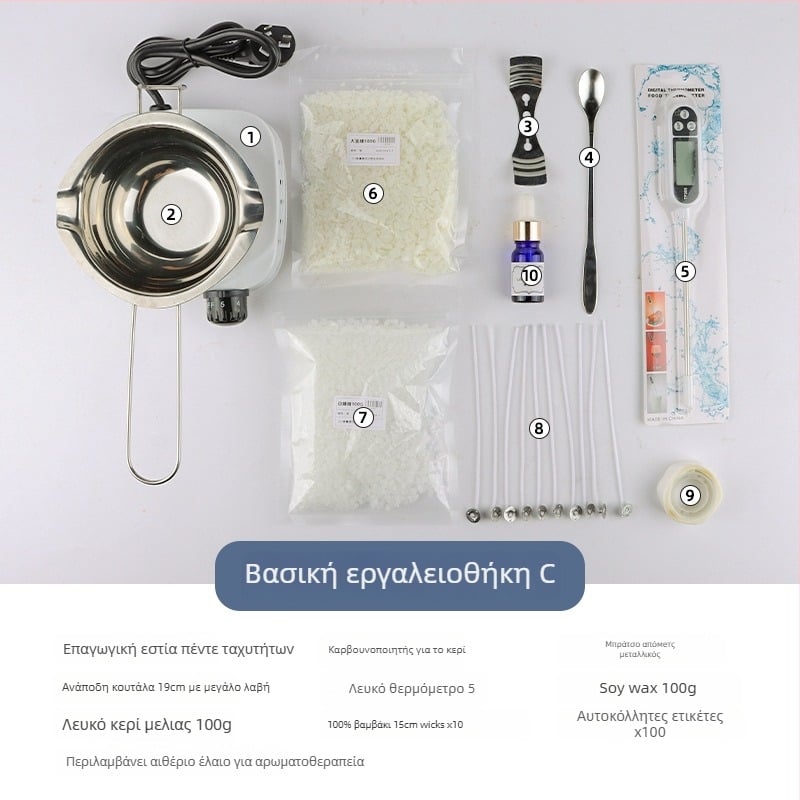 Mingmens κιτ κατασκευής αρωματοκεριών — χειροποίητα εργαλεία με επαγωγική εστία, κατσαρόλα κεριών και θερμόμετρο