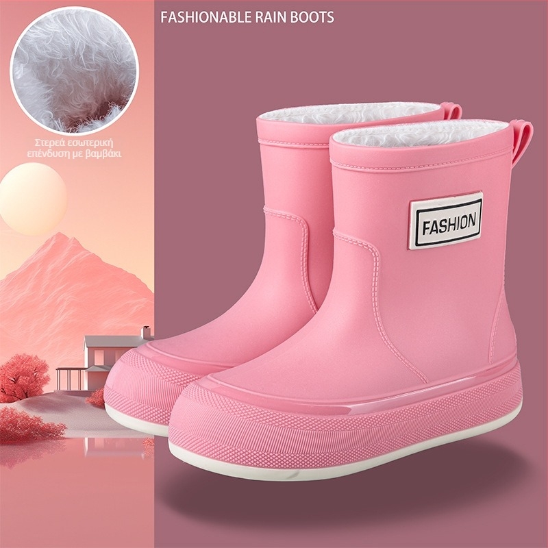 Γυναικείες αδιάβροχες PVC μπότες βροχής, κοντός σωλήνας, αντιολισθητική σόλα, 1–3 cm τακούνι, τεσσάρων εποχών