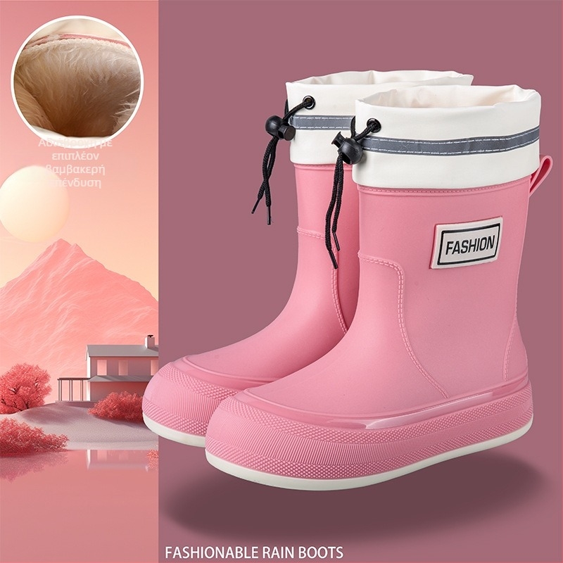 Γυναικείες αδιάβροχες PVC μπότες βροχής, κοντός σωλήνας, αντιολισθητική σόλα, 1–3 cm τακούνι, τεσσάρων εποχών