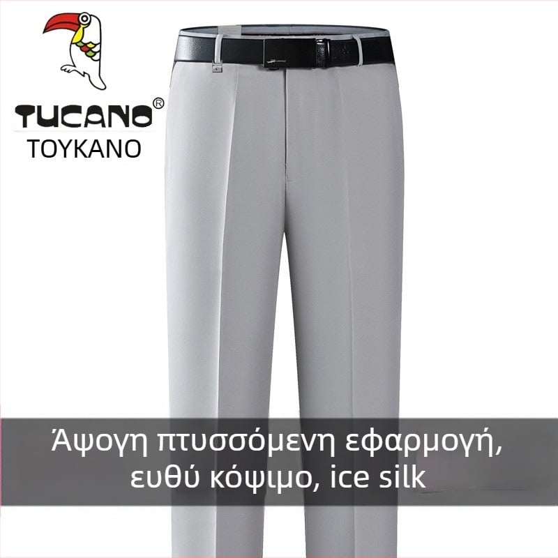 Ανδρικά casual παντελόνια από βαμβάκι, ίσια γραμμή, υψηλή μέση, χωρίς σιδέρωμα