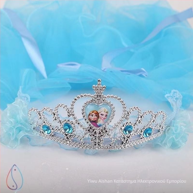 Κορώνα με βέλο για παιδιά, πλέγμα, καρτούν στυλ, unisex, διπλό στρώμα, προσαρμογή κατά παραγγελία