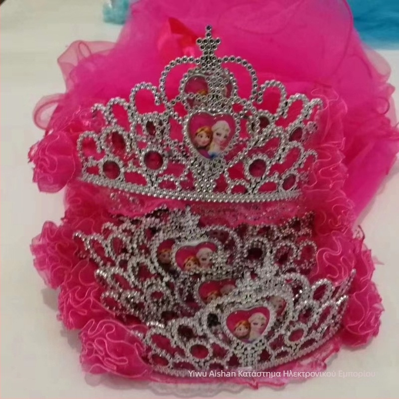 Κορώνα με βέλο για παιδιά, πλέγμα, καρτούν στυλ, unisex, διπλό στρώμα, προσαρμογή κατά παραγγελία