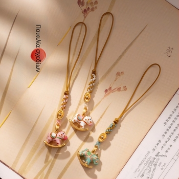 Αλυσίδα τηλεφώνου από μέταλλο με ηλεκτροπλατινισμένο φινίρισμα, μοτίβο αλογάκι κουνιστό, κινέζικο στυλ, άνοιξη 2025 κυκλοφορία