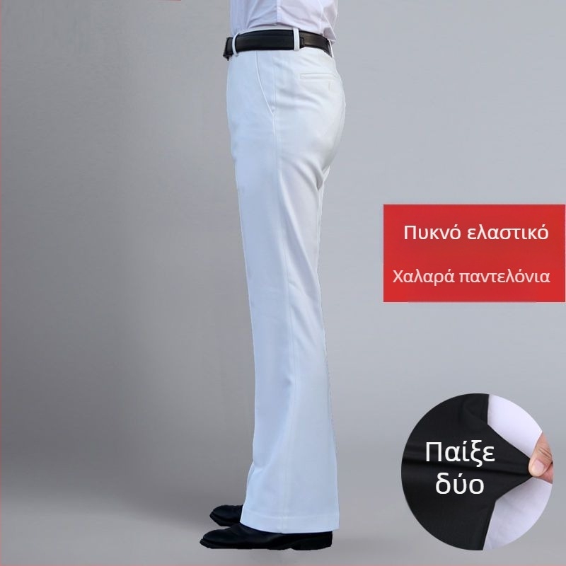 Αντρικά παντελόνια με ίσιο κόψιμο, άνετη φαρδιά γραμμή, υψηλό μέση, μικροελαστικότητα, ύφασμα από μπαμπού και μετάξι