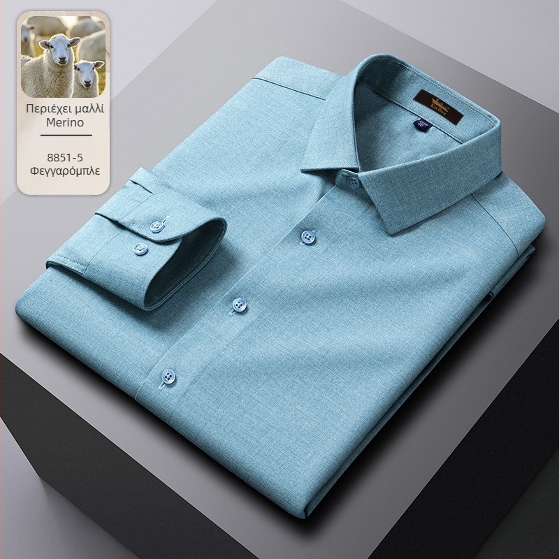 Πουκάμισο από μαλλί με ρίγες, μυτερή κολάρα, μακριά μανίκια, χαλαρή γραμμή.