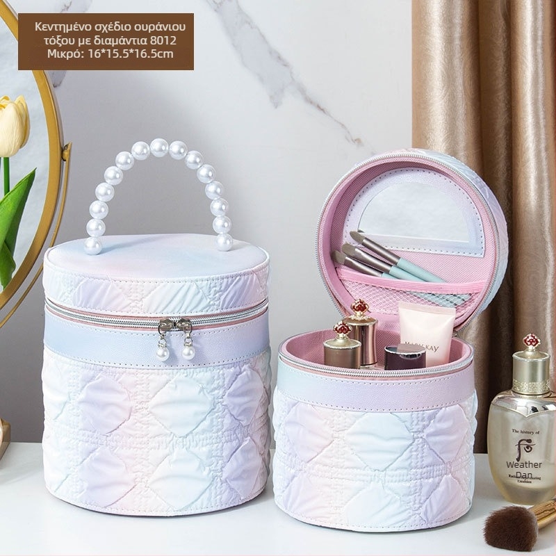 Θήκη καλλυντικών με καθρέφτη, PVC υλικό, κλείσιμο με φερμουάρ, καρό μοτίβο, φορητή με ρόδες παντός τύπου
