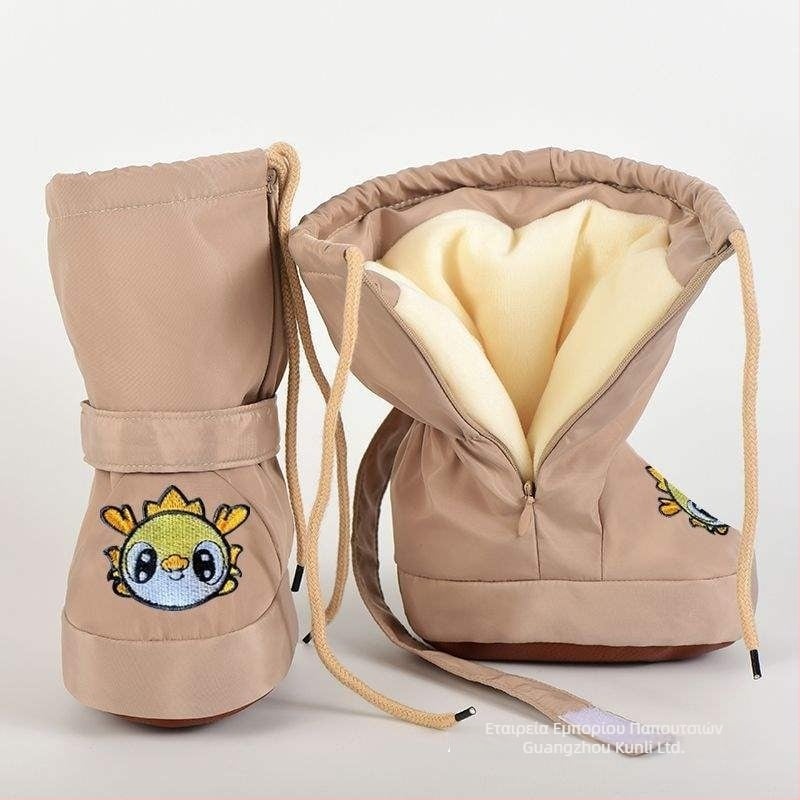 Παιδικά παπούτσια προπερπατήματος για χειμώνα με σχέδιο καρτούν; PU σόλα, άνω μέρος από μικροΐνα, κατάλληλα για 6–12 μηνών