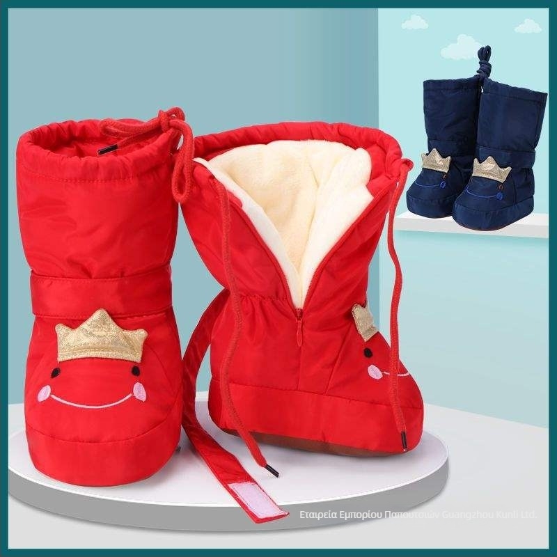 Παιδικά παπούτσια προπερπατήματος για χειμώνα με σχέδιο καρτούν; PU σόλα, άνω μέρος από μικροΐνα, κατάλληλα για 6–12 μηνών