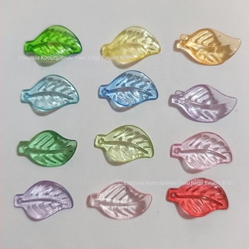 Αξεσουάρ - Ακρυλικές χάντρες σε σχήμα πεπονιού με μοτίβο φύλλου, βαμμένη επιφάνεια