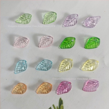 Αξεσουάρ - Ακρυλικές χάντρες σε σχήμα πεπονιού με μοτίβο φύλλου, βαμμένη επιφάνεια