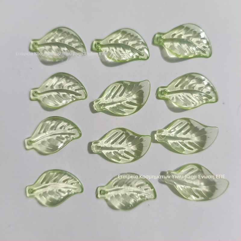 Αξεσουάρ - Ακρυλικές χάντρες σε σχήμα πεπονιού με μοτίβο φύλλου, βαμμένη επιφάνεια