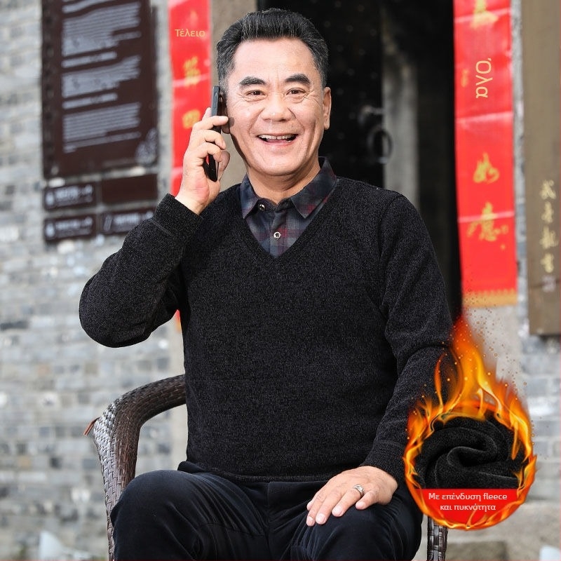 Ανδρικό chenille πλεκτό πουλόβερ με ψηλό γιακά, φλιζε επένδυση, παχυσμένος, μακριά μανίκια, ύφασμα 85% πολυεστέρα.