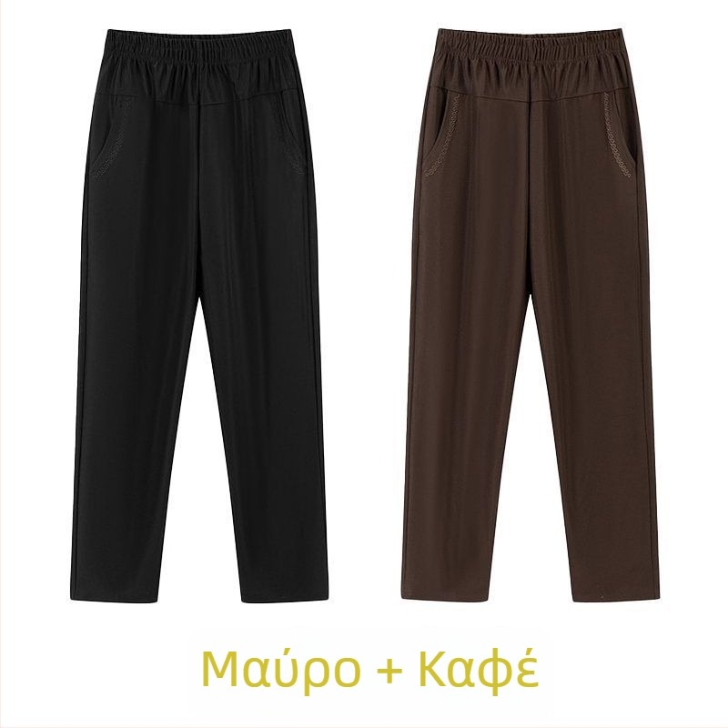 Ευθείες καθημερινές παντελόνες για μεσήλικες γυναίκες, υψηλή μέση, παχιά επένδυση φλίς, ύφασμα μπαμπού/Lyocell