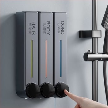 Διανομέας υγρού σαπουνιού τοίχου για πλύσιμο χεριών, σαμπουάν και αφρόλουτρο | Πλαστικό, οξειδωμένη επίστρωση, μοντέρνο μινιμαλιστικό στυλ, κουμπί ώθησης