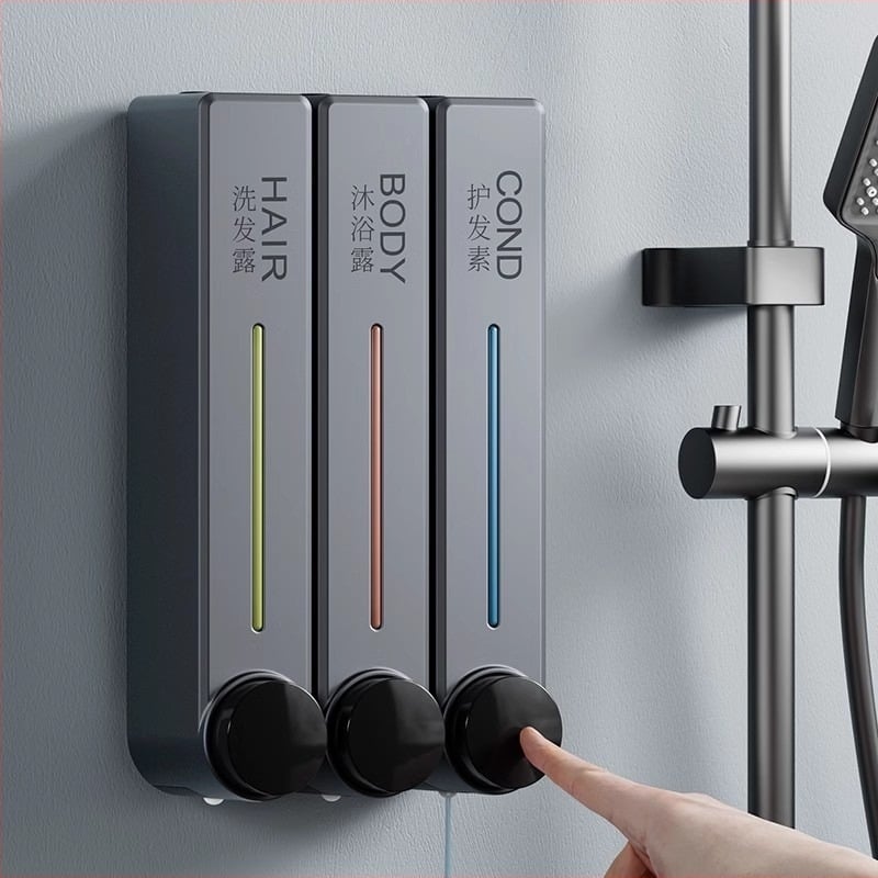 Διανομέας υγρού σαπουνιού τοίχου για πλύσιμο χεριών, σαμπουάν και αφρόλουτρο | Πλαστικό, οξειδωμένη επίστρωση, μοντέρνο μινιμαλιστικό στυλ, κουμπί ώθησης