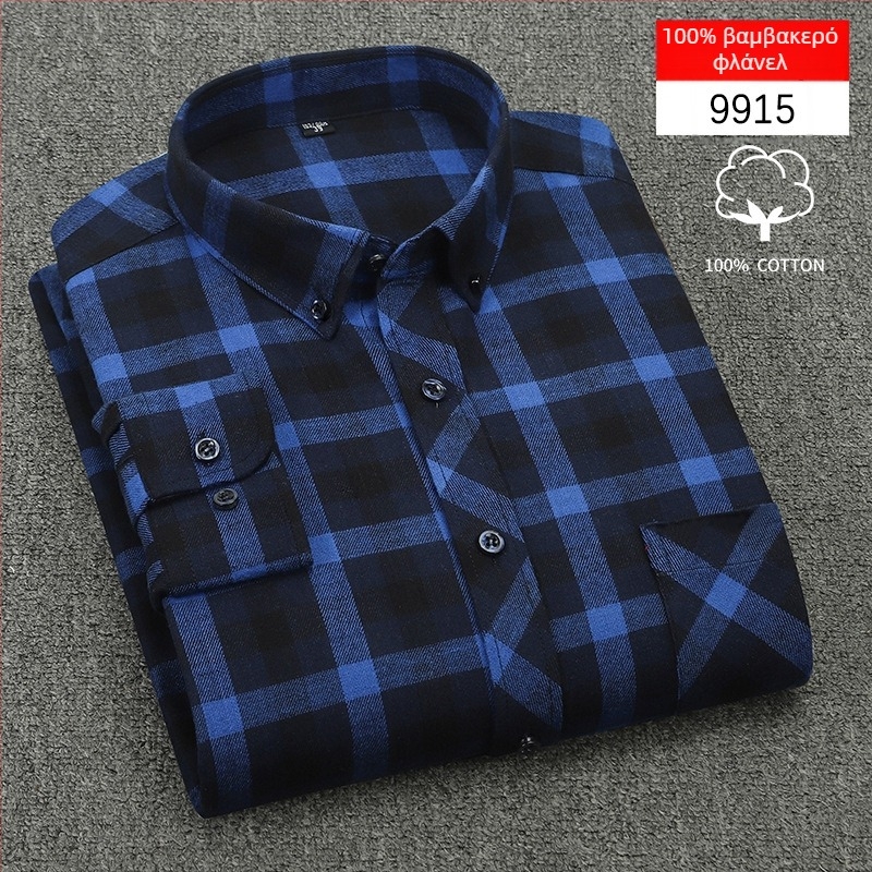 Ανδρικό πουκάμισο με μακριά μανίκια, καρό βαμβακερό, τετράγωνος γιακάς, casual άνετο στυλ, κατάλληλο για άνοιξη και φθινόπωρο