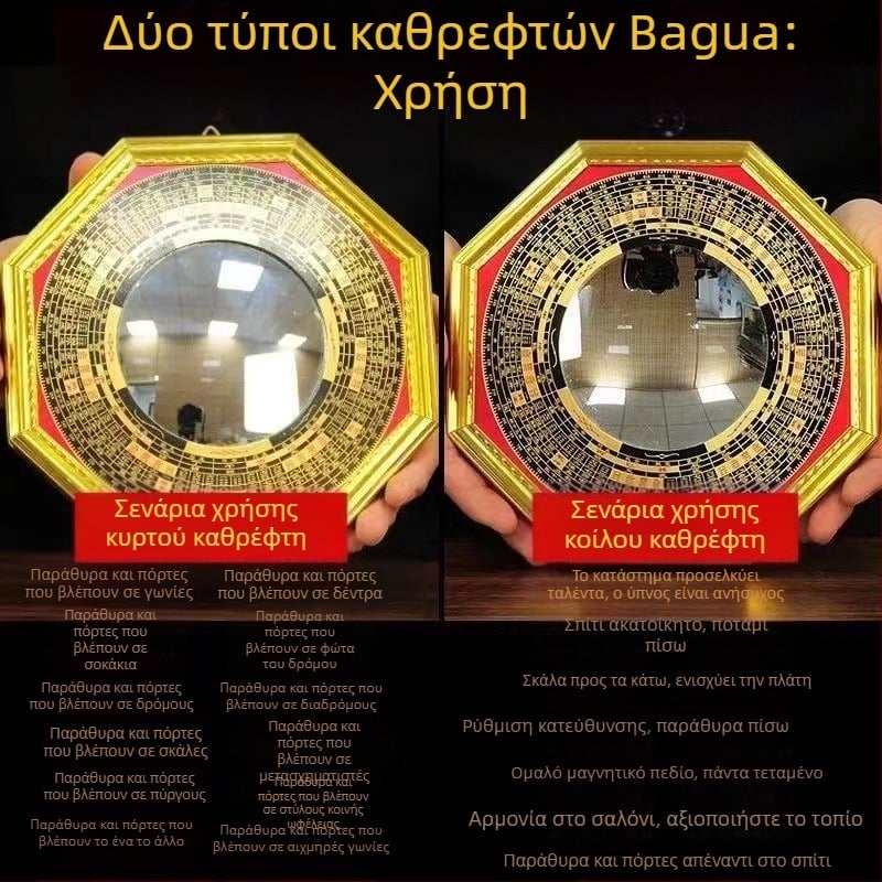 Διακοσμητικό καθρέφτης με οκτώ τριγράμματα για οικία, κυρτός και κοίλος σχεδιασμός, με σύμβολο yin-yang
