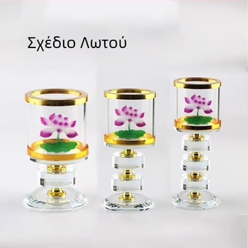 Κρυστάλλινο καντήλι τέχνης από πέτρα, αδιάβροχο στον άνεμο, με Μάντρα Μεγάλης Συμπόνια και καρδιά σε σχήμα λωτού – διακοσμητικό καντήλι με βούτυρο, διαφανές