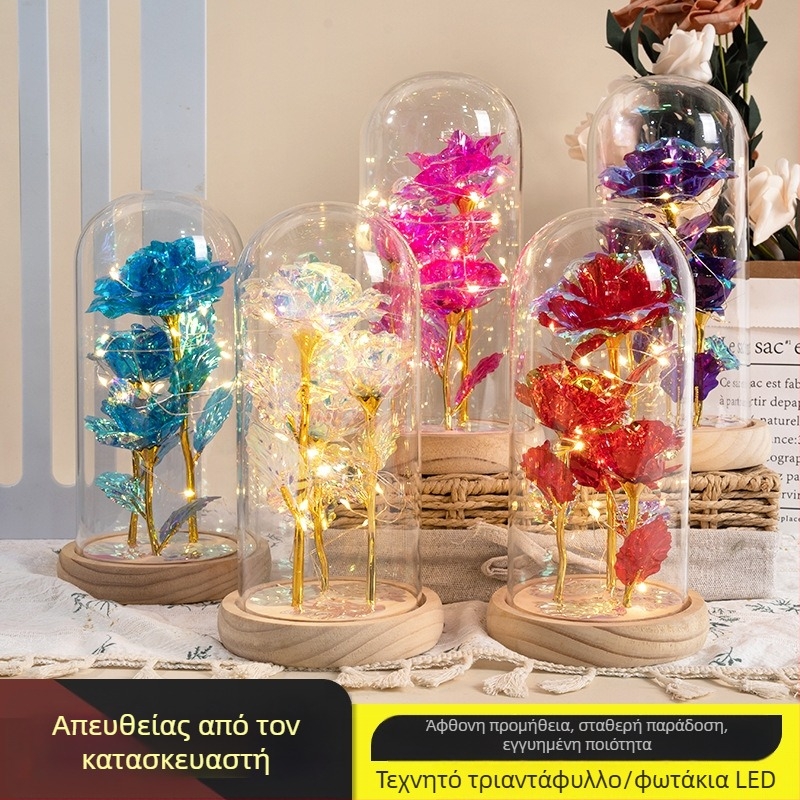 Γυάλινο αμπαζούρ λαμπτήρα με διατηρημένο αιώνιο ρόδο, χειροποίητο, διακοσμητικό δώρο