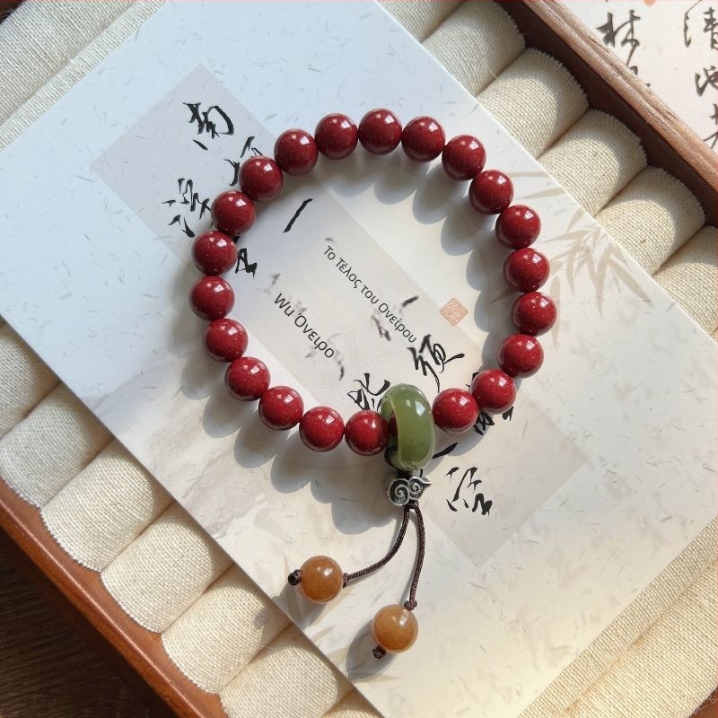 Βραχιόλι από Hetian Jade και χάνδρες από ροζ-χρυσή άμμο, γούρτα σε σχήμα κολοκύθας από κινόβαρ και μπίλιες με σχέδιο ζαχαρωτό, εθνοτικό στυλ, δώρο για γυναίκες