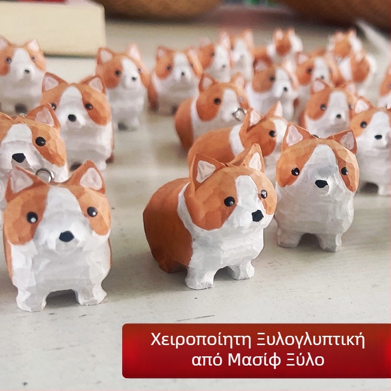 Χειροποίητη ξύλινη φιγούρα Κόργκι, διακοσμητικό γραφείου από συμπαγές ξύλο, ξύλινο έργο τέχνης, μπορεί να χρησιμοποιηθεί και ως κρεμαστό