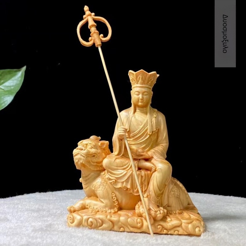 Ξύλινο άγαλμα του Ksitigarbha Bodhisattva πάνω σε ιππεύον θηρίο, διακοσμητικό για το σπίτι, βουδιστική γλυπτική