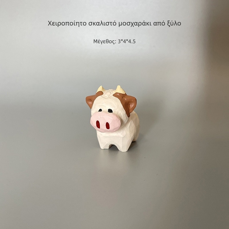 Χειροποίητη ξύλινη φιγούρα κινεζικού ζωδιακού κύκλου — γλυκό μικρό μοσχαράκι, διακοσμητικό γραφείου από ξύλο, δώρο γενεθλίων, χειροτεχνία