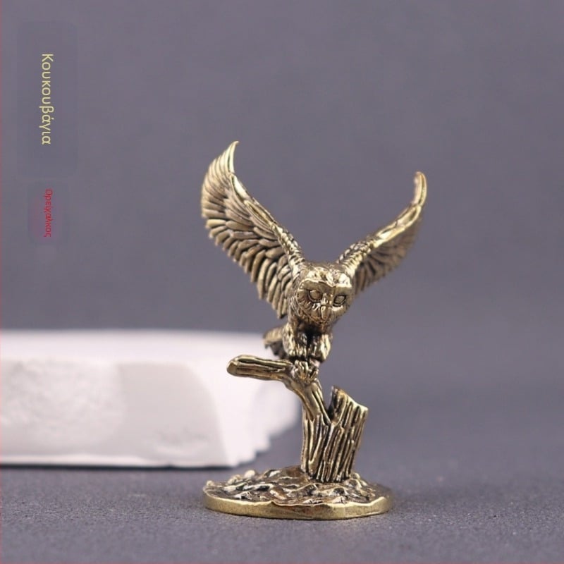 Ορείχαλκος διακοσμητικό γραφείου με κουκουβάγια σε κλάδο, χαρακτική γλυπτό, κινέζικου στυλ ρετρό