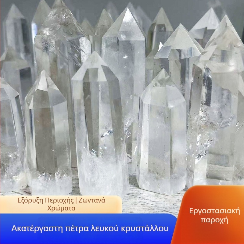 Φυσικός λευκός κρύσταλλος σε εξαγωνική στήλη με μονή κορυφή, κομμένος και γυαλισμένος, διακόσμηση σπιτιού