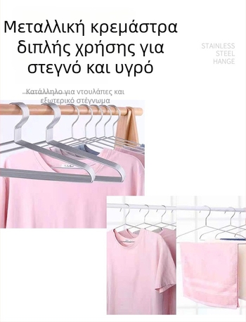 Ανοξείδωτη κρεμάστρα χωρίς ραφές, χωρίς ίχνη στους ώμους, διπλής χρήσης υγρών/ξηρών ρούχων για εσωτερική ντουλάπα