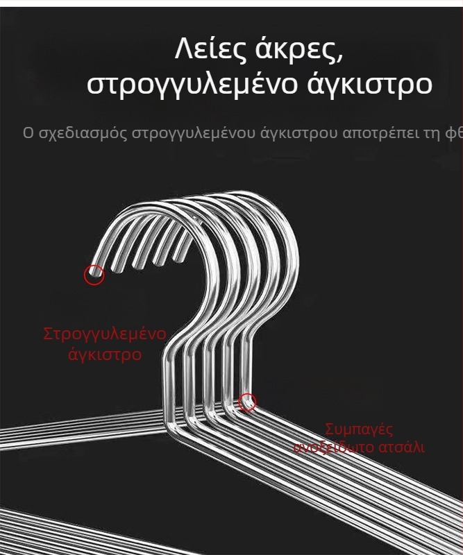 Ανοξείδωτη κρεμάστρα χωρίς ραφές, χωρίς ίχνη στους ώμους, διπλής χρήσης υγρών/ξηρών ρούχων για εσωτερική ντουλάπα