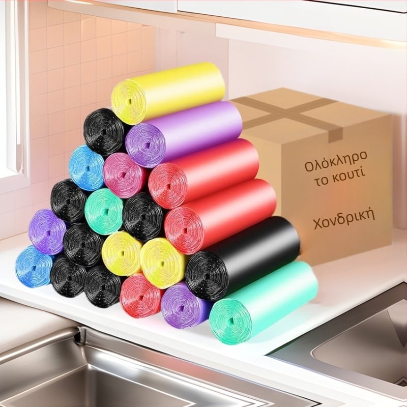 Πυκνωμένες μαύρες σακούλες απορριμμάτων με χειρολαβές, ανθεκτικές στη σχίσιμο, φορητές οικιακές σακούλες αποθήκευσης, πλαστικές σακούλες τύπου γιλέκο, οικονομική συσκευασία