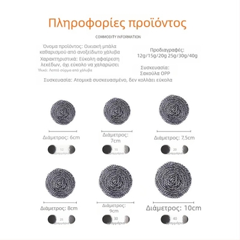 Μεγάλη ατσάλινη μπάλα τρίψιμο, σετ 2 τεμάχια, για τον καθαρισμό κατσαρολών