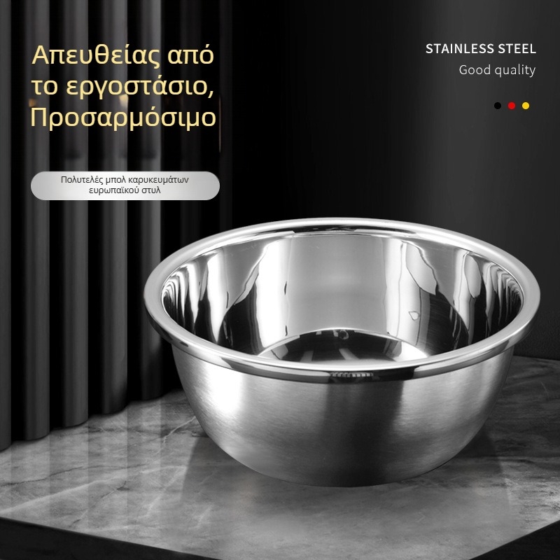 Σετ από ανοξείδωτες λεκάνες με παχυμένο βάζο μπαχαρικών για κουζίνα και οικιακή χρήση — λεκάνη πλύσης, λεκάνη ζύμης και λεκάνη σαλάτας