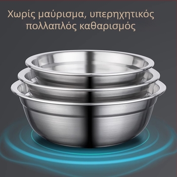 Πενταμελής σετ από 304 ανοξείδωτο ατσάλι για την κουζίνα, παχυσμένο και πολυχρηστικό — περιλαμβάνει μπολ σούπας, μπολ για πλύσιμο, δοχείο μπαχαρικών και στρογυλό πιάτο.