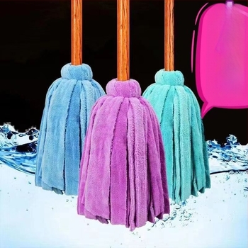 Σφουγγαρίστρα coral fleece με ξύλινο κοντάρι, κλασική οικιακή απορροφητική σφουγγαρίστρα