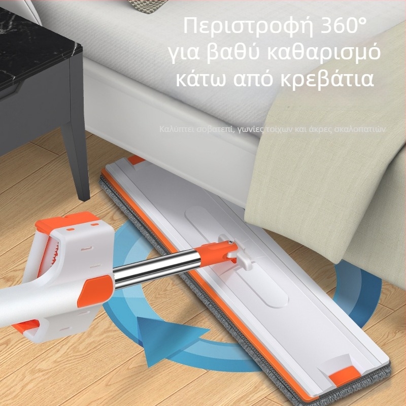 Επίπεδη σφουγγαρίστρα οικιακής χρήσης, χωρίς χρήση χεριών, πλένεται, μεγάλη κεφαλή, στεγνό και βρεγμένο καθάρισμα, με αυτοκόλλητο πανί